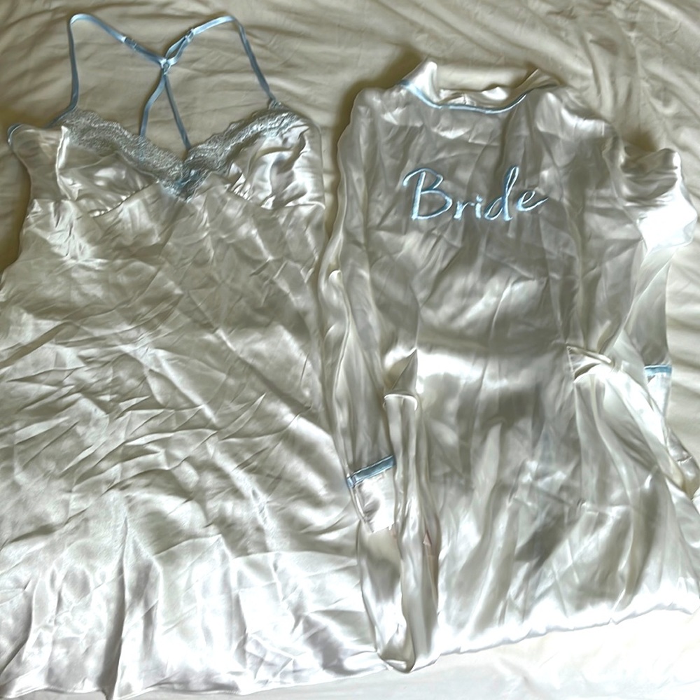 Brand New Bridal night gown and robe. Bride on the back of the robe.
